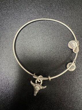 Alex and Ani Silver-Tone Bull Skull Charm Bangle Bracelet
